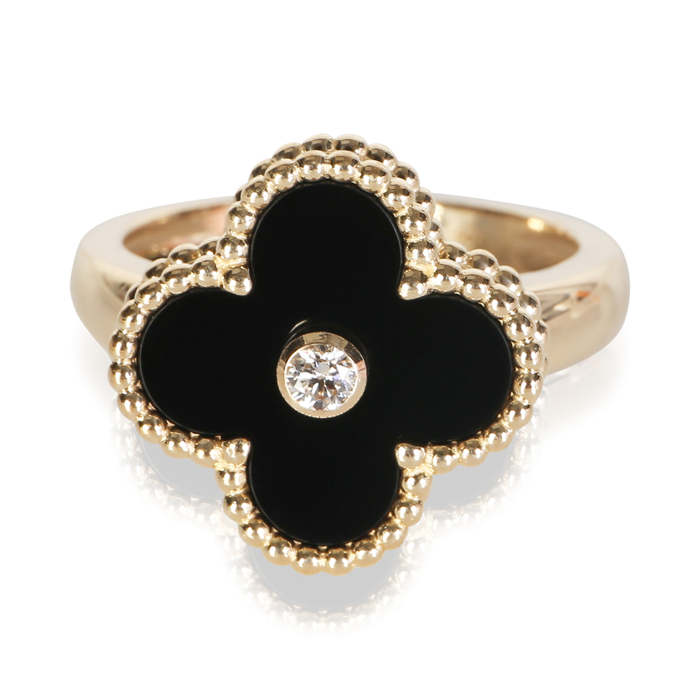 Van Cleef & Arpels Yellow Gold Onyx and Diamond Vintage Alhambra Ring